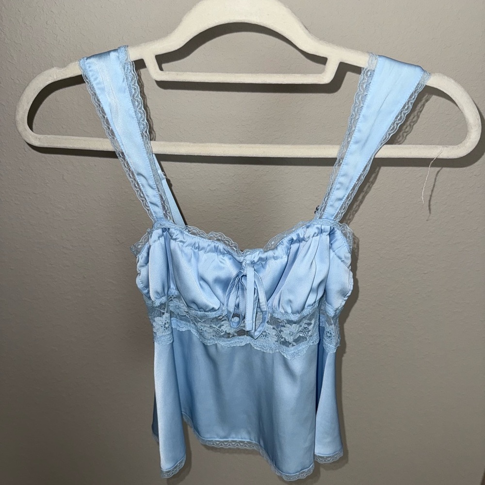 Light Blue Lace-Trim Satin Cami Top - Women Intimates